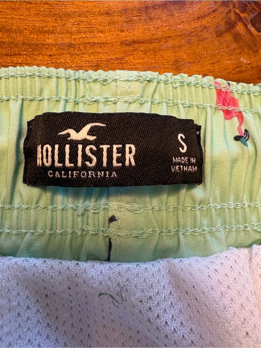 Hollister Men's Mint Green Flamingo Print Swim Trunks - Adult S